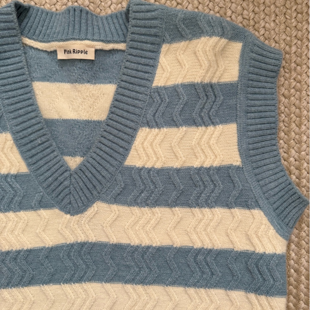 Pink Ripple Blue and Cream Striped V-Neck Sweater